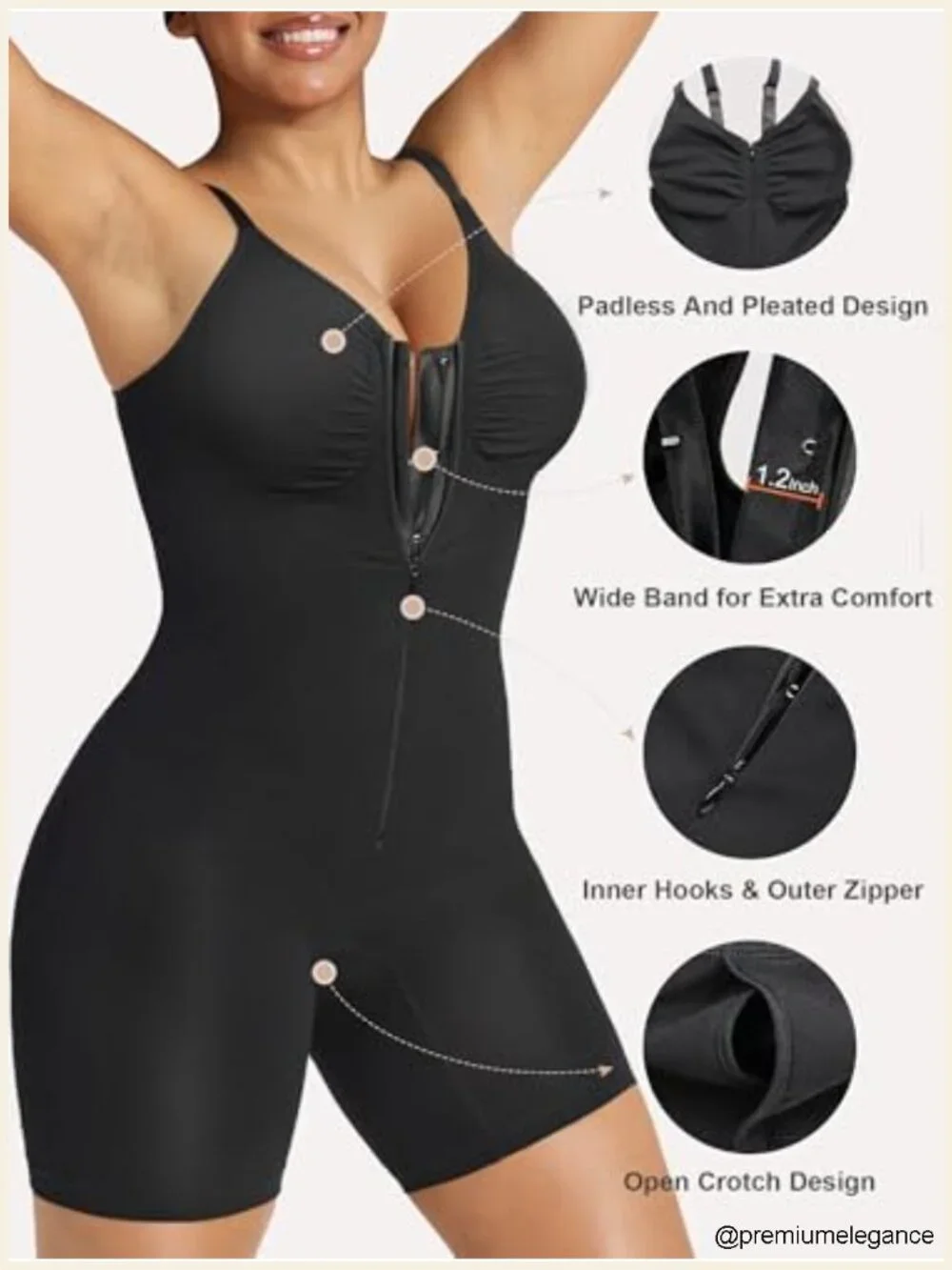 High Compression Seamless Zip-Up Shapewear Bodysuit Tummy Control